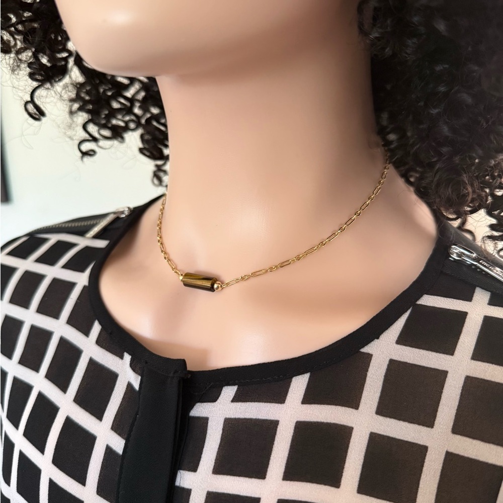 14k Gold-Filled Minimalist Tiger Eye Tube Pendant Necklace